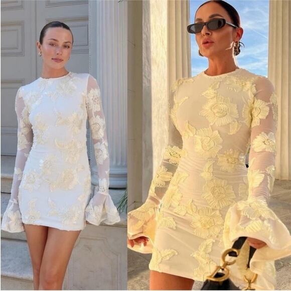 Rotate Birger Christensen Dress Rosita White Mesh Floral Back Cutout Mini US 12 - Picture 2 of 13